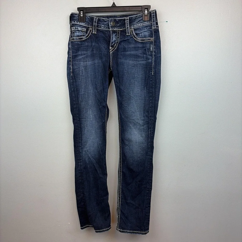 Silver Jeans Co Suki Mid Straight Jeans Womens 26x30 Dark Wash Stretch Denim - Picture 1 of 9